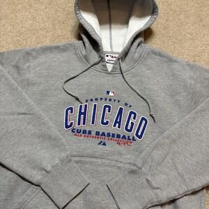 Vtg Chicago Cubs Hoodie Sweatshirt Medium Gray MLB Baseball Majestic Authentic